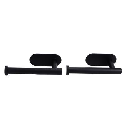 2pcs Toilet Paper Holder Black Round Rod Punching Free Self Adhesive Toilet Tissue Holder for Bathroom Toilet