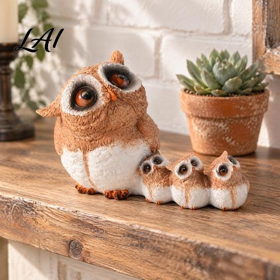Warm Atmosphere Room Decor Parent-child Desktop Ornament Retro Style Miniature Animal Statue Owl Figurine for Desk Resin Figurines Micro Landscape,