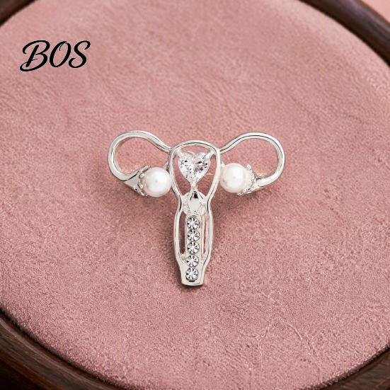 Brooch with Faux Pearl Uterus Rhinestone Pearl, Human Organ Lapel Pin, Shaped Jewelry Hollow for Coats Sweaters Scarves Pin