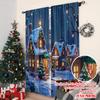 2pcs 2D flat printing Merry Christmas Curtains Candy Shop Snow Christmas Durable polyester fiber Festive Wall Decor for Indoor