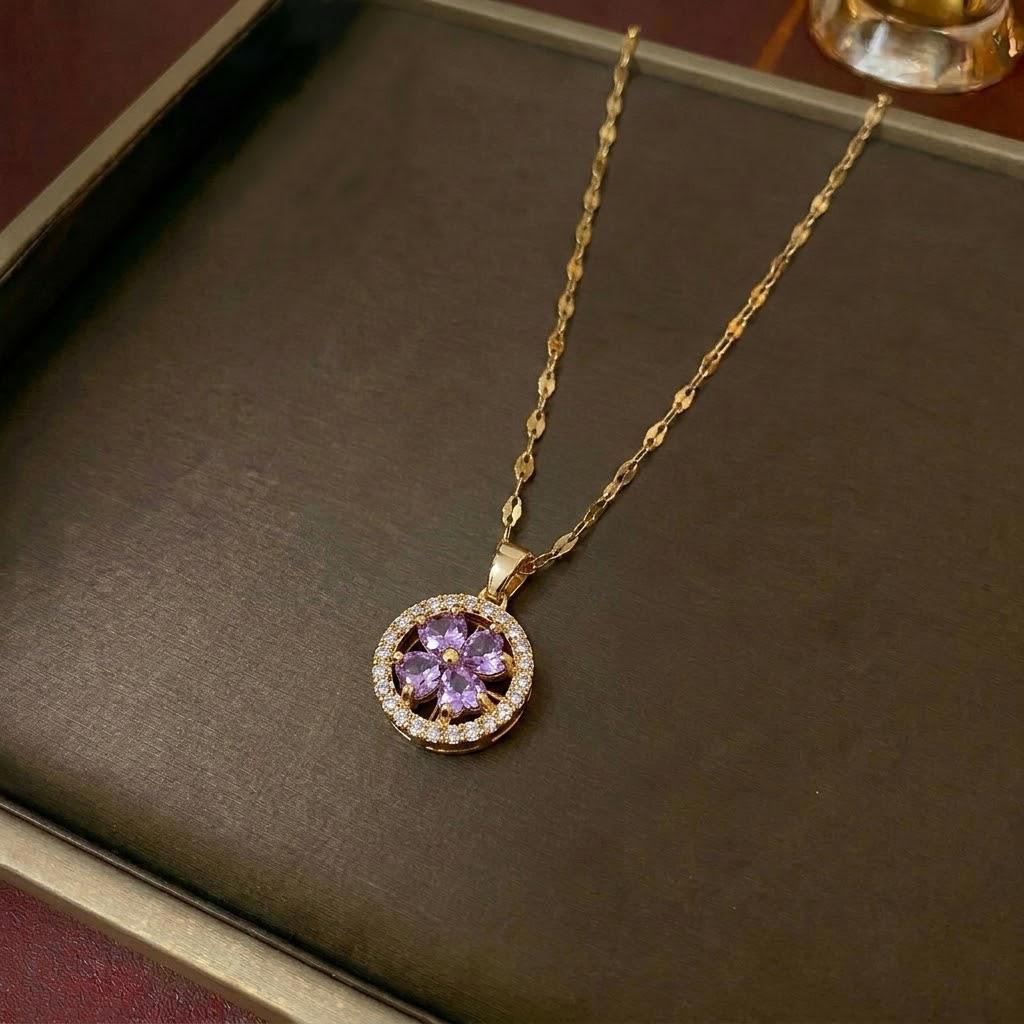 Women's European & American Style Windmill Pendant Necklace Set - Titanium Steel Floral Design