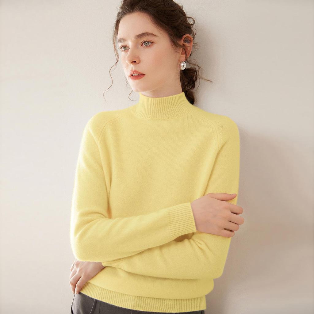 Women's 100% Pure Cashmere Soft Knit Sweater, Half-High Neck, Loose, Skin-Friendly, Slimming Base Layer