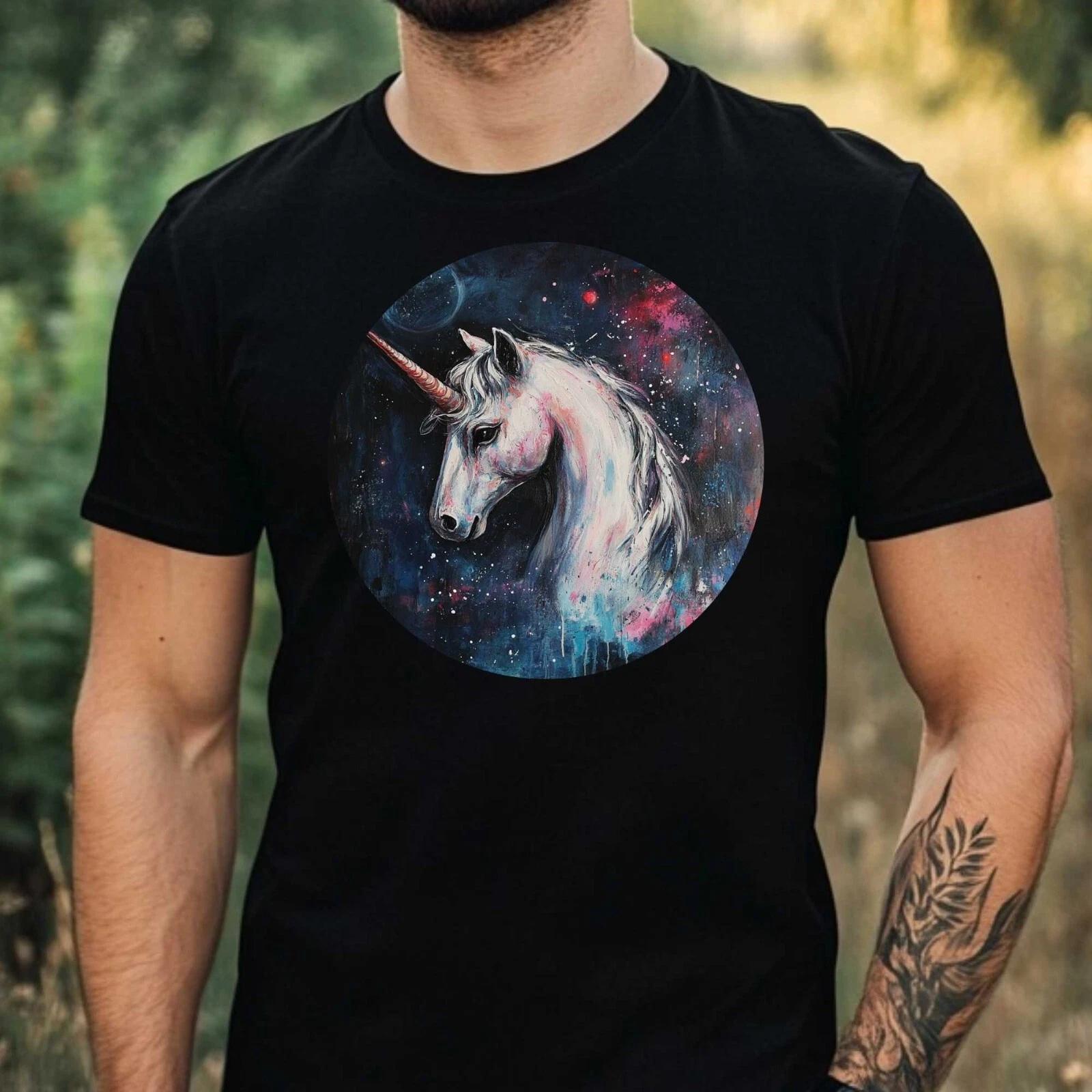 T-Shirt Herren Einhorn im Mondlicht Motiv Baumwolle Größe XS bis 5XL S