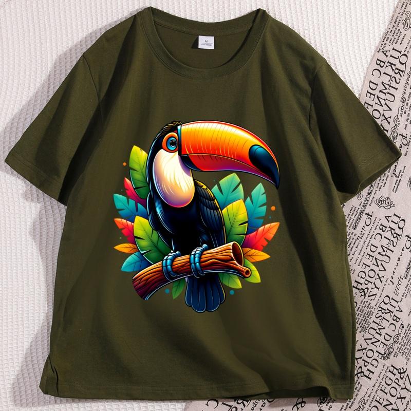 Toucan Bird Tropical Forest Graphic T Shirts Printed Loose Large Casual Comfortable Round Neck Short Sleeve Tshirt Top
