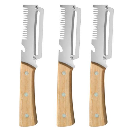 Vegetable Peeler with Wooden Handle 3-in-1 Fruit Peeler Scallion Shredder And Bottle Opener Efficient Kitchen Tool