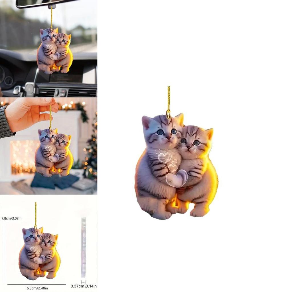 New 2d Acrylic Couple Cat Hanging Ornament Car Interior Decoration Keychain Gift