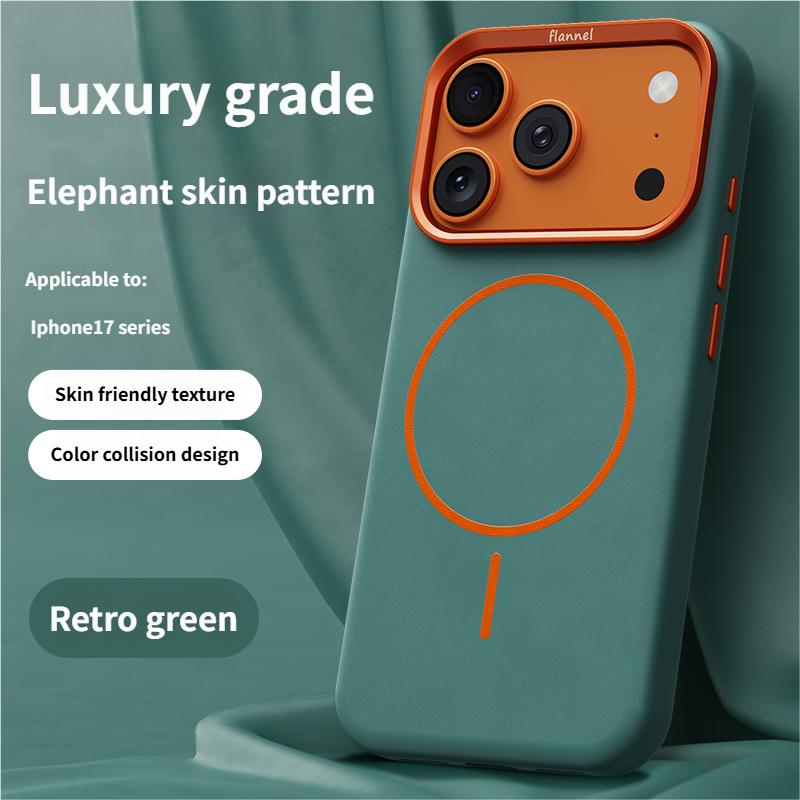 High-End Elephant Leather Texture Magnetic Phone Case for IPhone 17 Pro Max Air for Magsafe Wireless Charging Full Protect Cover