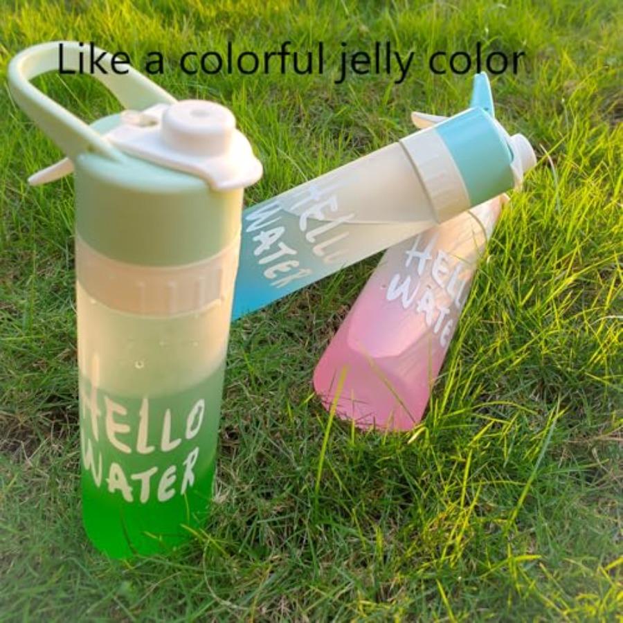 22 OZ 2 in 1 Misting Water Bottle Large Ccity Wide Mouth Leak Proof Green for Mountaineering Gym Cycling Sports Activities