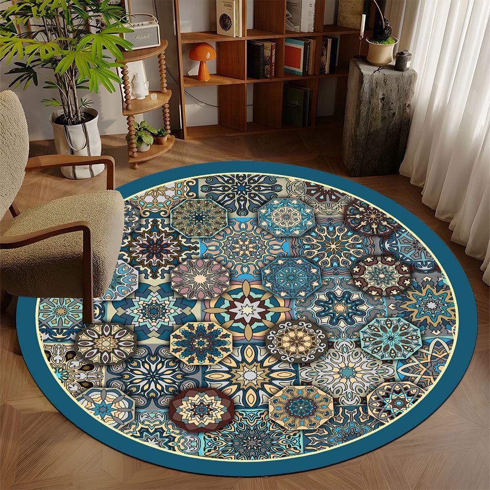 Modern Mandala Style Round Rug Lounge Room Yoga Mat Living Room Sofa Rug Home Decor Bedroom Bedside Soft Rug Reading Chair Mat