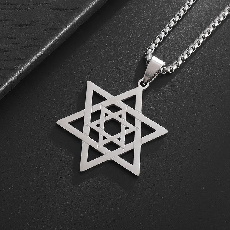 David Shield Hexagon Pendant Necklace Mens Fashion Stainless Steel Cuban Chain Necklace Religious Jewelry