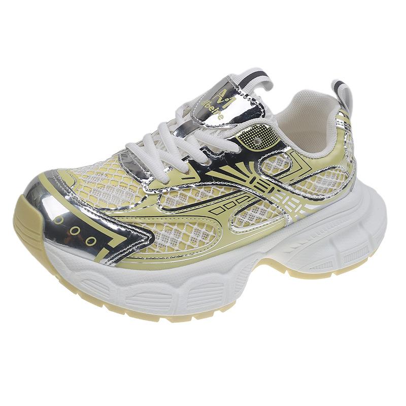 

Женские кроссовки на толстой подошве, увеличивающие рост, с цветной отделкой, новая сетчатая дышащая модель 2025 года, удобные и легкие повседневные спортивные туфли 40 жёлтый