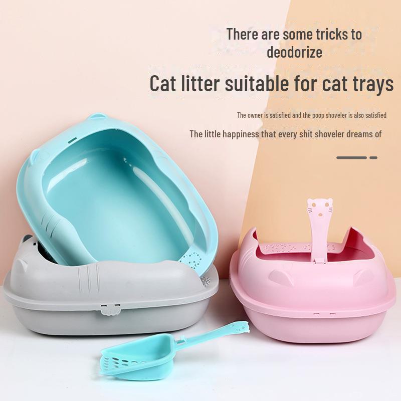Semi-Enclosed Detachable Cat Litter Box with Anti-Splash Design and Shovel