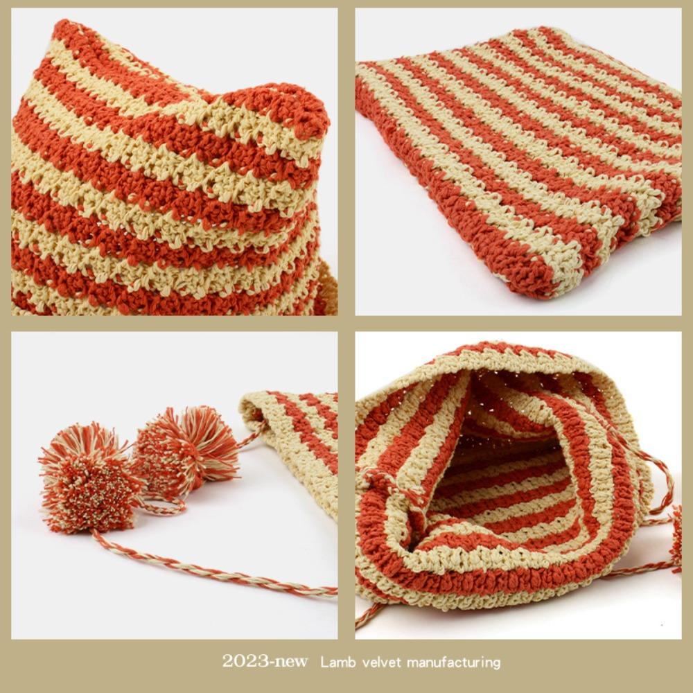 Cute Knitting Striped Devil Ear Casual Cap Japanese Beanie Hat Bonnet Hats Knitted Wool Caps