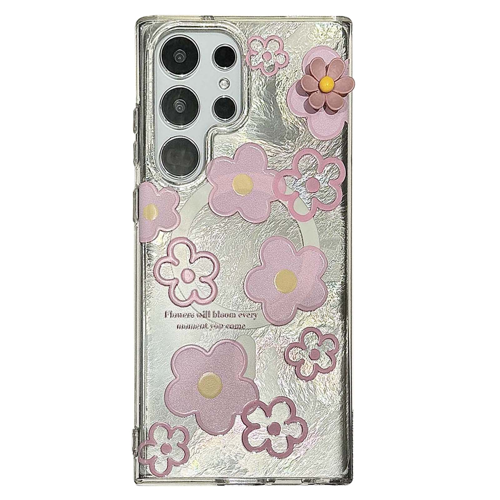 For Samsung Galaxy S24 Ultra Magnetic Case Flower Pattern PC+TPU Phone Cover A