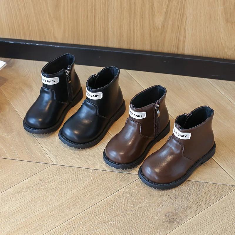 2024 Children Leather Shoes for Girls Autumn Winter New Fashion British Style Soft Bottom Anti-slippery Versatile Short Boots