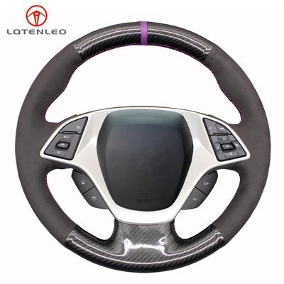 Schwarzes Wildlederimitat, handgenäht, rutschfeste Lenkradabdeckung aus Kohlefaser für Chevrolet Corvette C7 Stingray Z06 2014 2015