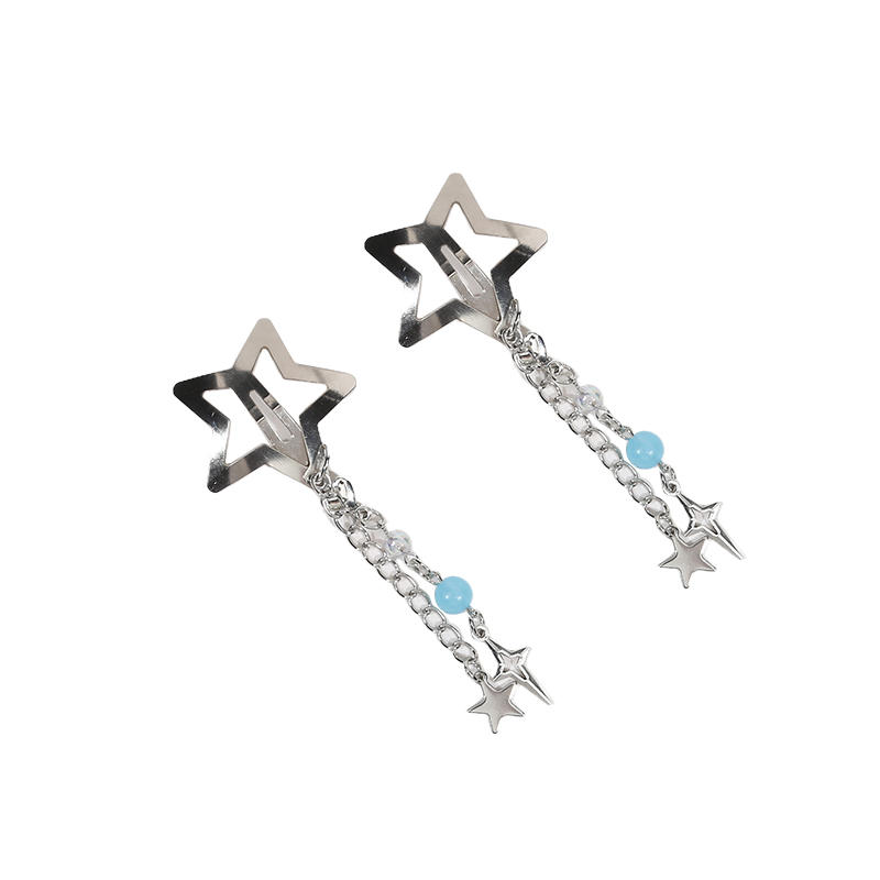 Y2K Sweet Cute Star Fringe Pendent Hair Clip Hairpin For Women Girls Punk Metal Pentagram BB Clips Barrettes Hair Accessories