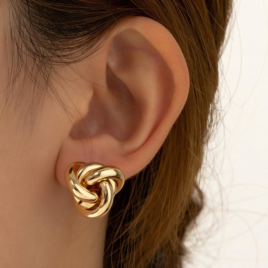 Gold Color Knot Hoop Earring For Women Shiny Plating Trendy Earring Stud Cute Daily Wear Jewelry Gift Wholesale