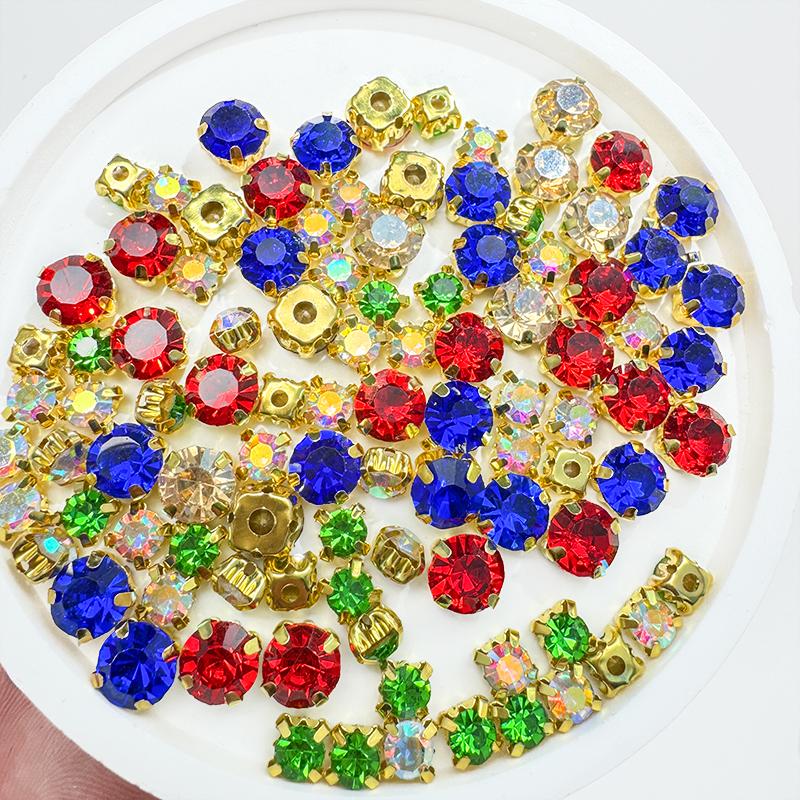 1440pcs Glass Flatback Round Rhinestones with Nickel-Free Metal Base Eco-Friendly Sew-On Stones for Shoes Garments Bags & Hats