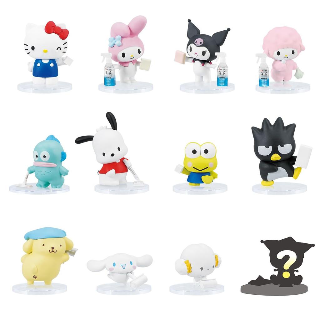 LEC Sanrio Characters x Ganbare Osouji Figure Complete Set of 12 Types Melamine My and others Gekiochi-kun (with Sponge) Kitty, Melody, Cinnamoroll,