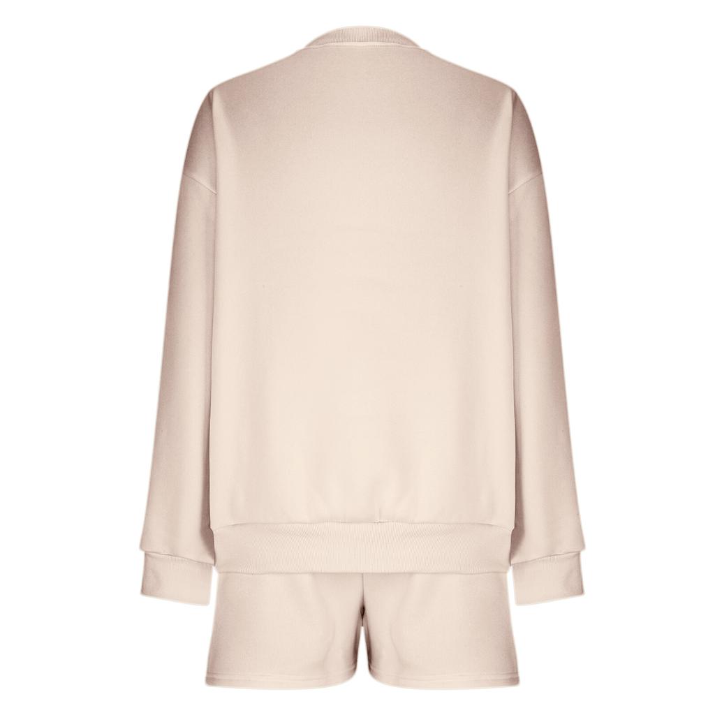 Women's Fashion Sportswear Casual Long-Sleeved Pullover Sweatshirt Drawstring Shorts Set