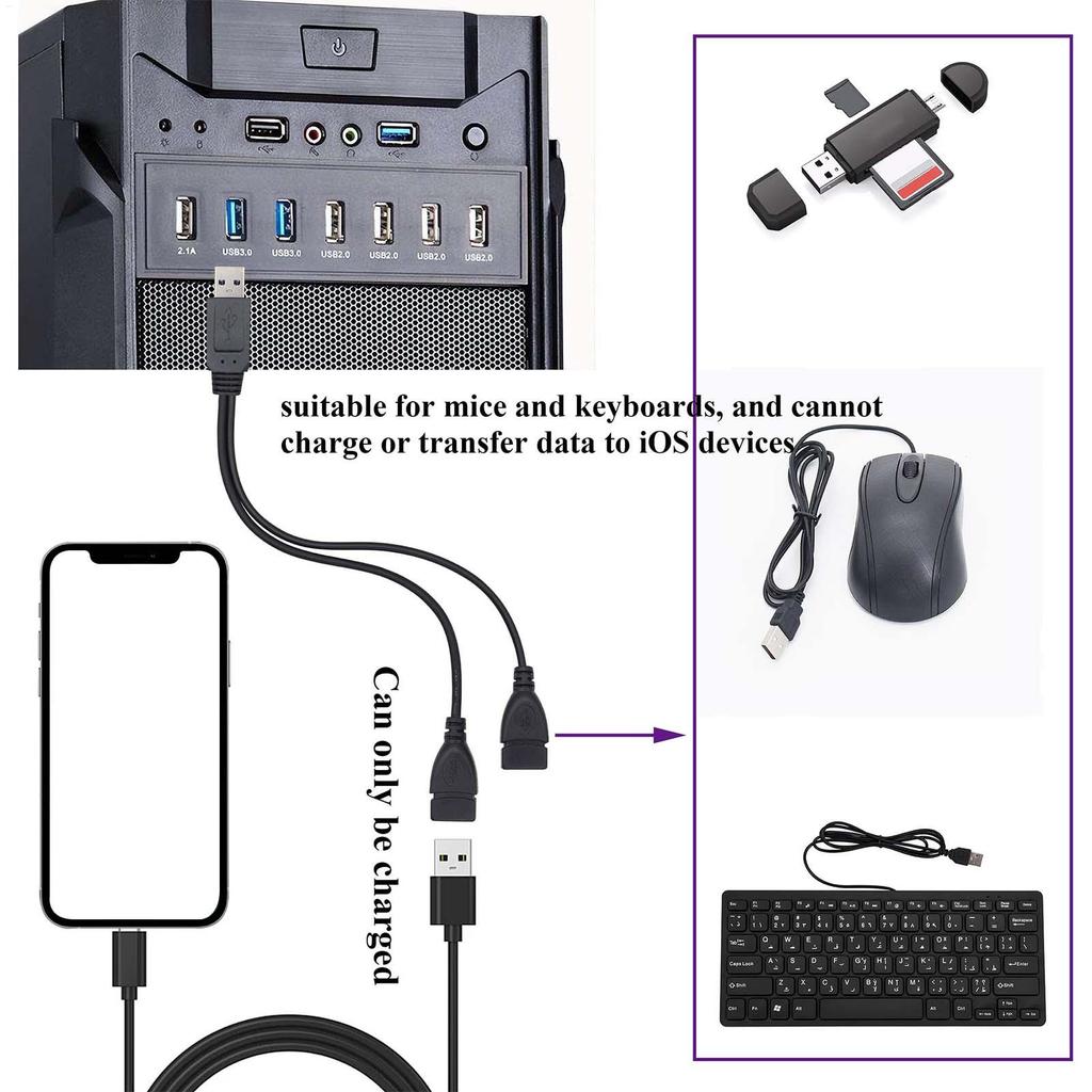 30cm USB 2.0 Splitter Y Cable 1 Male To 2 Female Extension Cord Power Adapter Converter For PC Data Transmission Charging