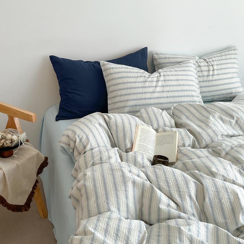Extremely Home~ Simple Wind Striped Bed, Washed Cotton Sheet Quilt Cover Sheet Dormitory