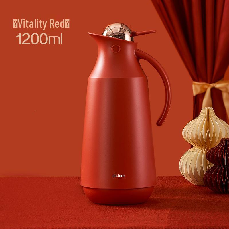 Le Bo Thermos Flask Set: Red Wedding Pair with Glass Liner, Large Capacity for Home and New Year Celebrations.