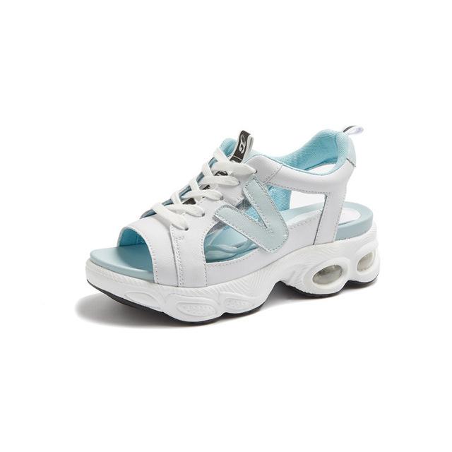 

Спортивные сандалии для отдыха, женские летние новые туфли на толстой подошве, студенческая кожаная обувь для папы на воздушной подушке, женская обувь, обувь с открытым носком 39 светло-синий