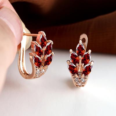 1 Paar Mode Frauen Blatt Floral Ohr Haken Ohrringe Marquise Cut Rot Blau Lila Stein Ohrringe Schmuck Braut Hochzeit Geschenk Halloween Weihnachten Schmuck