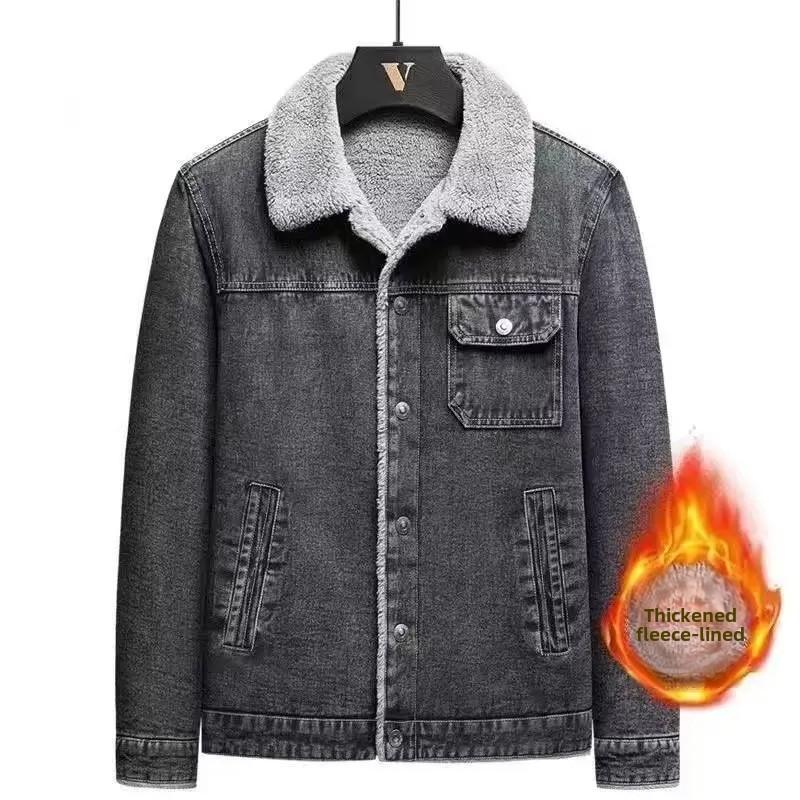 Winterbomber Jacket Men's Fleece-Lined And Thickened Plus Size Loose-Fit Cotton Coat Casual Nylon Lining Middle Age Sheep Velvet