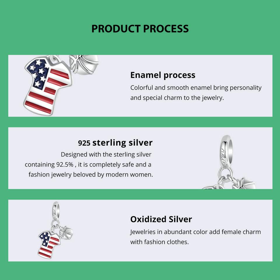 WOSTU 2024 925 Sterling Silver Football Love Sport Charm Beads Fit Women Bracelet & Necklaces Jewelry Soccer Beads