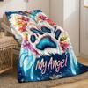 My Angel Dog Paw Wings Floral Blanket Fleece Soft Throw Pet Lover Gift Home Decor Cozy Warm Blanket for Bed Sofa Living Room