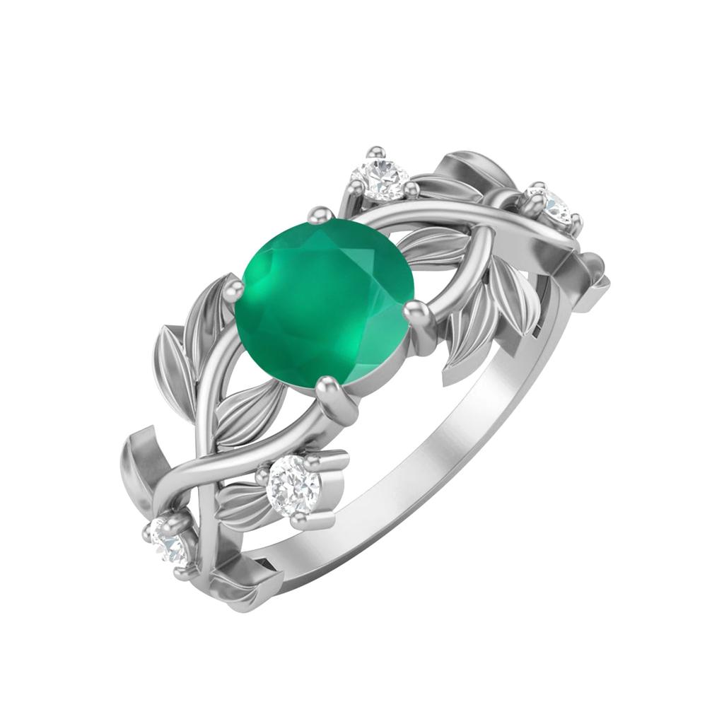 6MM Round Green Onyx Gemstone 925 Sterling Silver Solitaire Ring