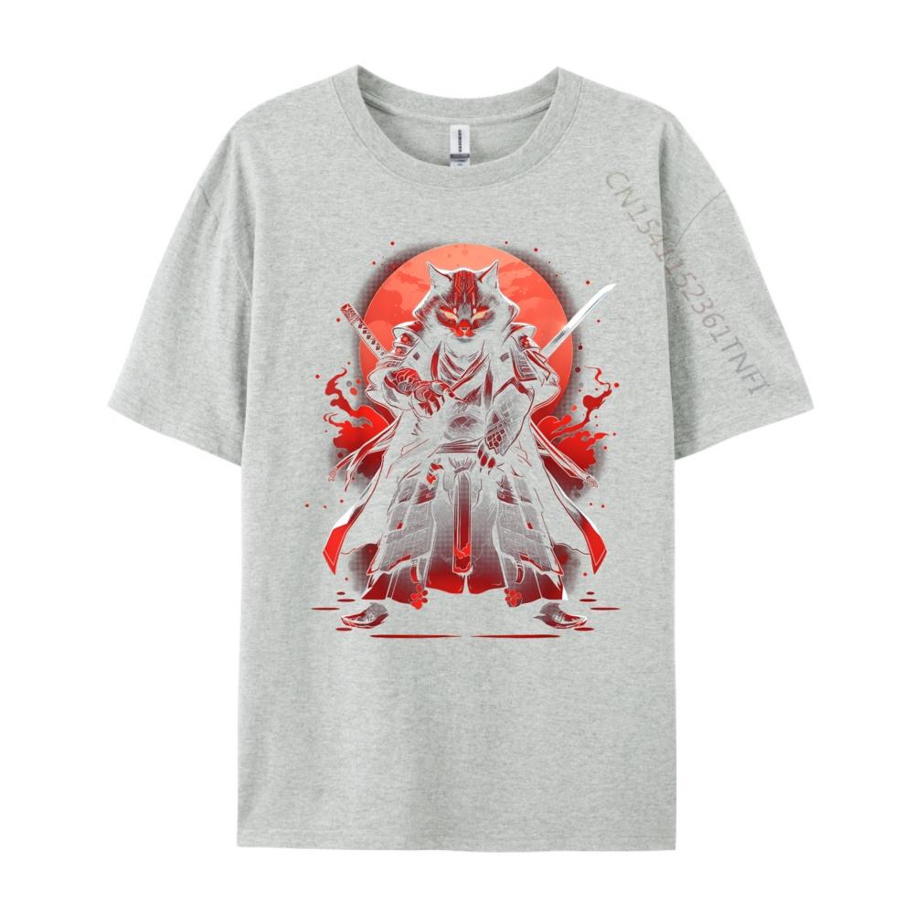 Cat Samurai Ninja Cat Samurai Art Ukiyo E Grey Shirt Graphic Tee Female Mens T Shirt Camisetas Hombre