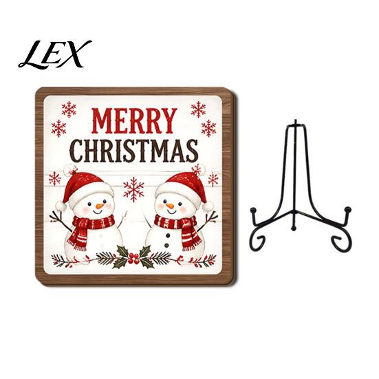 Holiday Gift for Pet Owners Christmas Wooden Tabletop Decor, 2D Santa Ornament with Iron Stand, Rustic Lover Sign Home And Cafe Festive Shelf,