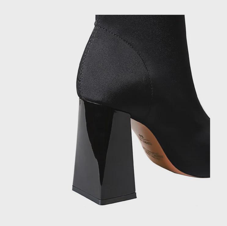 Cizme de gleznă sexy europene și americane din lycra cu vârf ascuțit și toc stiletto pentru femei