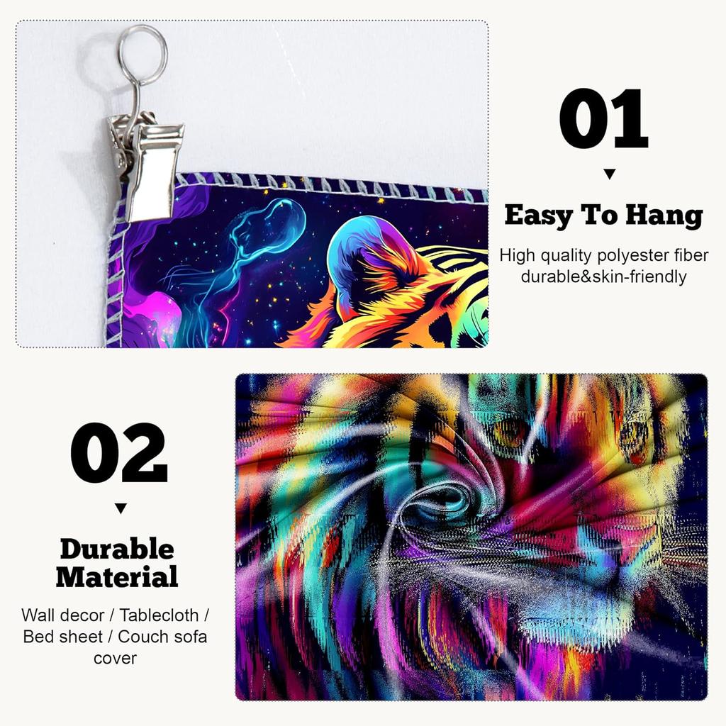 BVBOX Blacklight Animal Wolf Tapestry Iridescent Mountain Top Wolf Tapestry Glow In The Dark, UV Reactive Black Light U