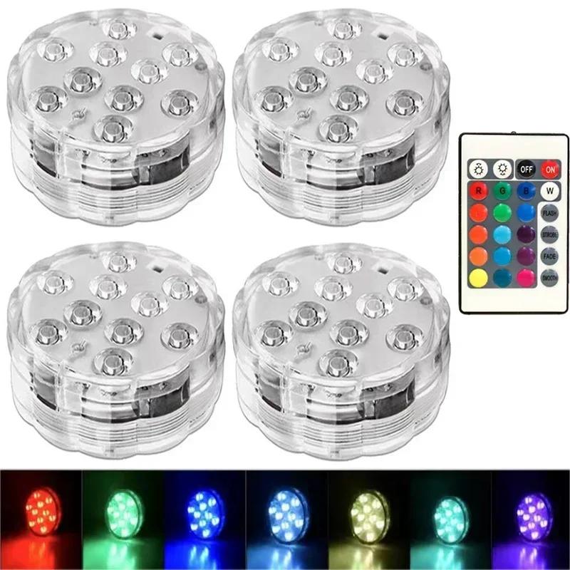 10Led Swimming Pool Light Remote Control RGB Dive Fish Light LED Underwater Lamp Ship/Car Decorative Lamp for Vase Aquarium