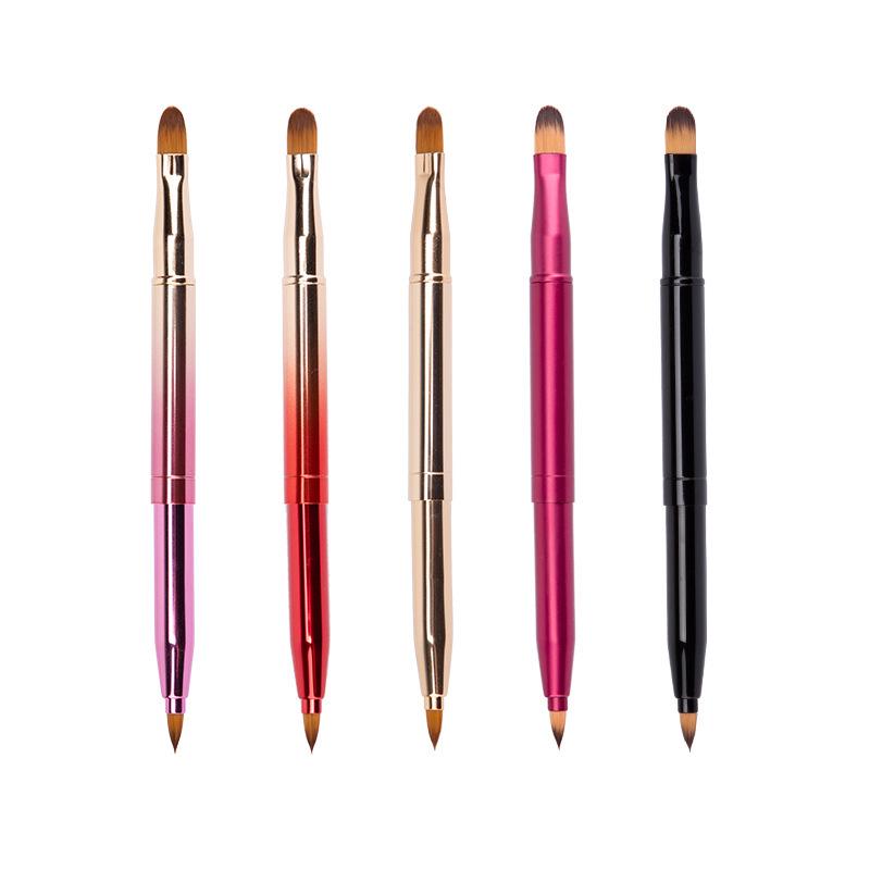 Double-Ended Retractable Lip Brush with Cap - Portable, Colorful Metal Design for Makeup Artists