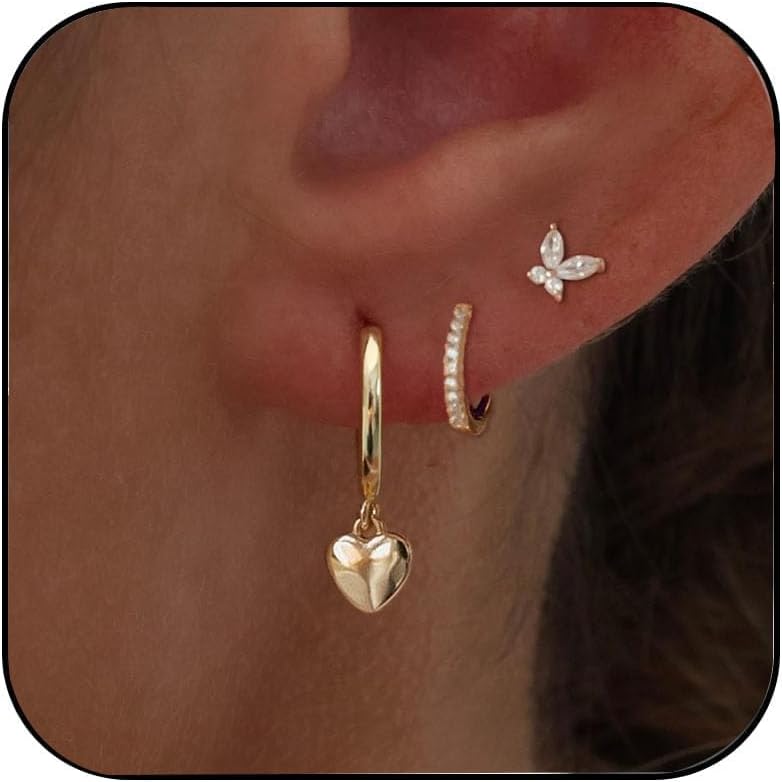 Triple Huggie Stacked Earrings for Women Gold Chain Drop Dangle Earrings Cute Statement CZ Earrings Trendy Dainty Jewelry Gift