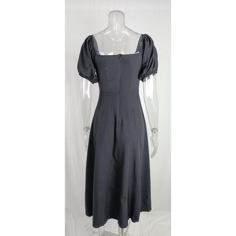 Spring Dresses Women Temperament Commuter Bubble Sleeve Tie Slit Long Skirt