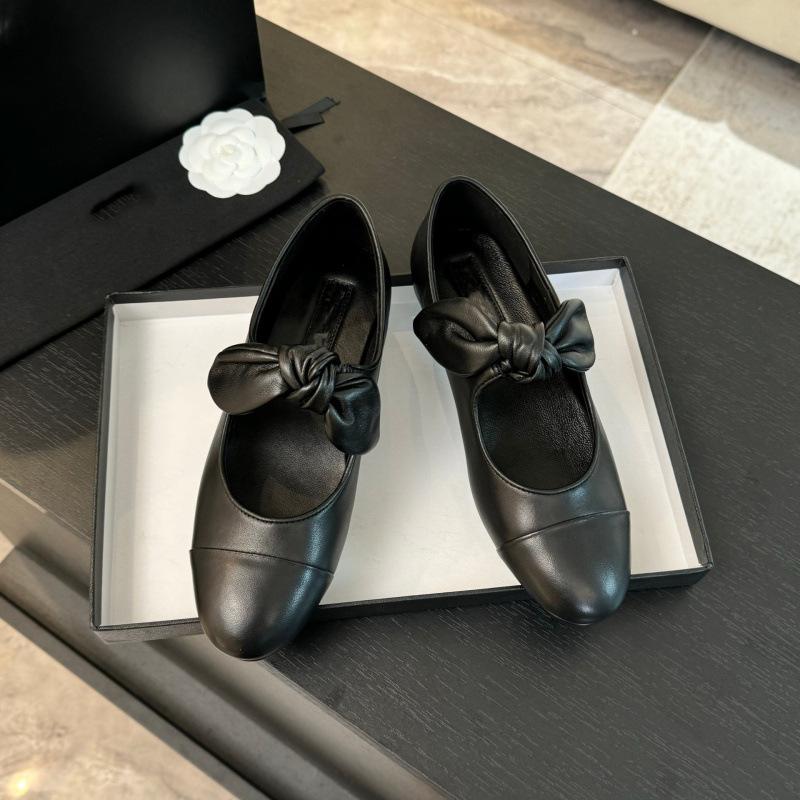 Bow contrasting color round head flat shoes early spring new leather temperament elegant women's shoes