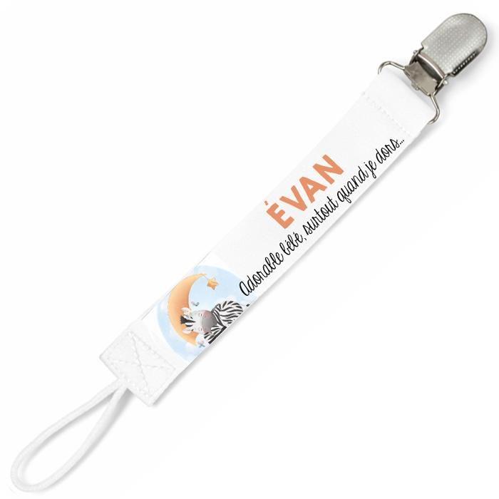 Planetee Attache tétine pour prénom EVAN adorable petit être surtout quand je dors Zèbre garçon | Attache sucette cadeau naissance