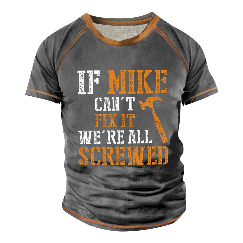 Men's Raglan T-shirt Retro Short Sleeve Round Neck Letter Printing Tops