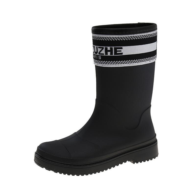 Medieval Rain Boots Women's Fashion Outer Wear Medium Tube Letter Rain Shoes Non-slip Waterproof Shoe Cover Shoes Camping Wading Shoes