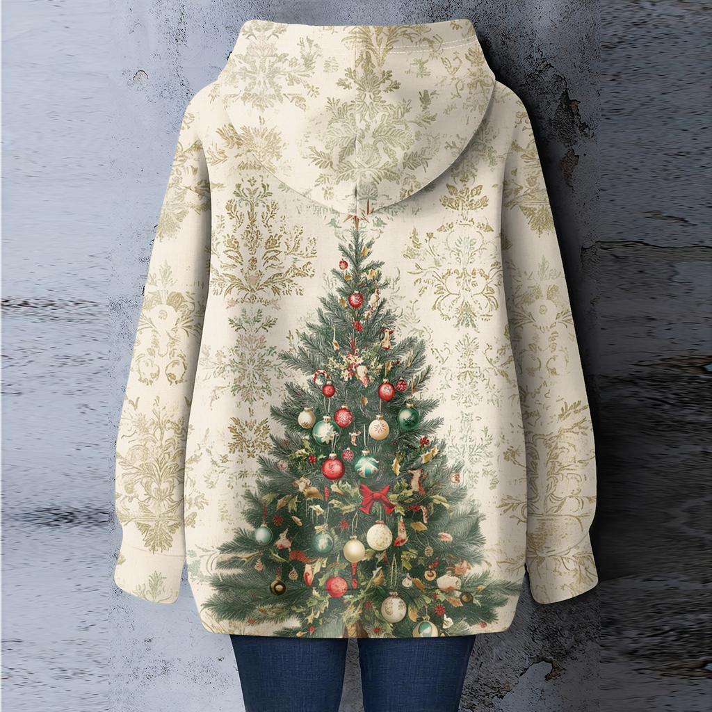 Women's Christmas Printed Loose Casual Long Sleeved Hooded Sweatshirt