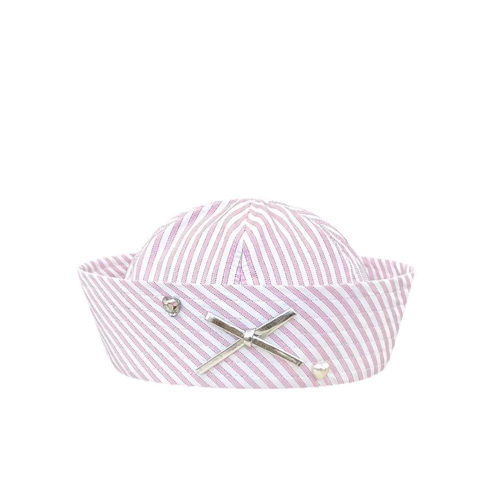 Y2K Niche Stripe Bow Sailor Hat Diamond-Encrusted Breathable Flipped Brim Beret Comfortable Stripe Sailor Hat Women