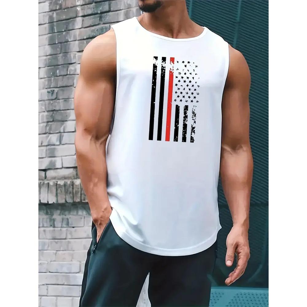 Summer Daily Sports Men s Tank Top Flag Print Outdoor Sports Running Fitness Sleeveless T-Shirt Urban Street Style Mens Tank Top S