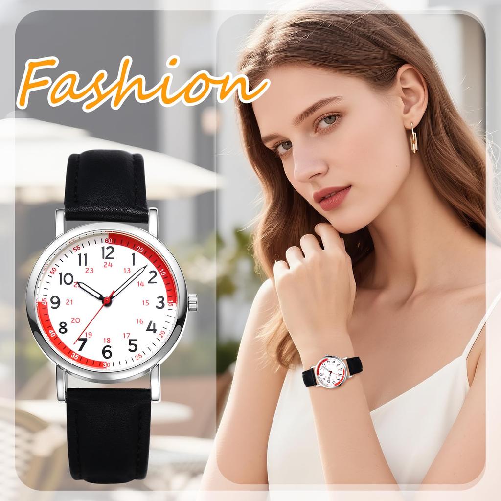 Watch with Genuine Leather Adjustable Quartz Watch for Large Stylish Casual Perfect for or as a Gift for Her Women's Strap, Waterproof, Length